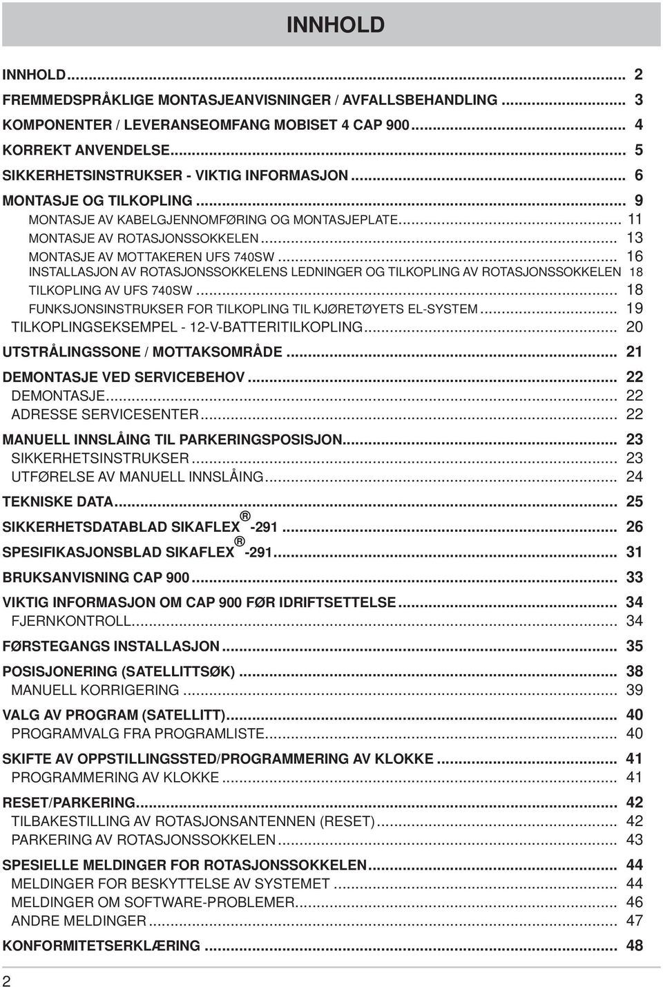 Montasje- og bruksanvisning - norwegisch - MobiSet 4 digital CAP PDF Gratis  nedlasting
