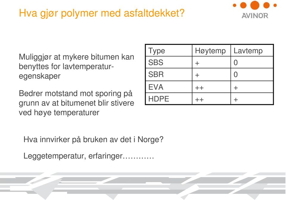 motstand mot sporing på grunn av at bitumenet blir stivere ved høye