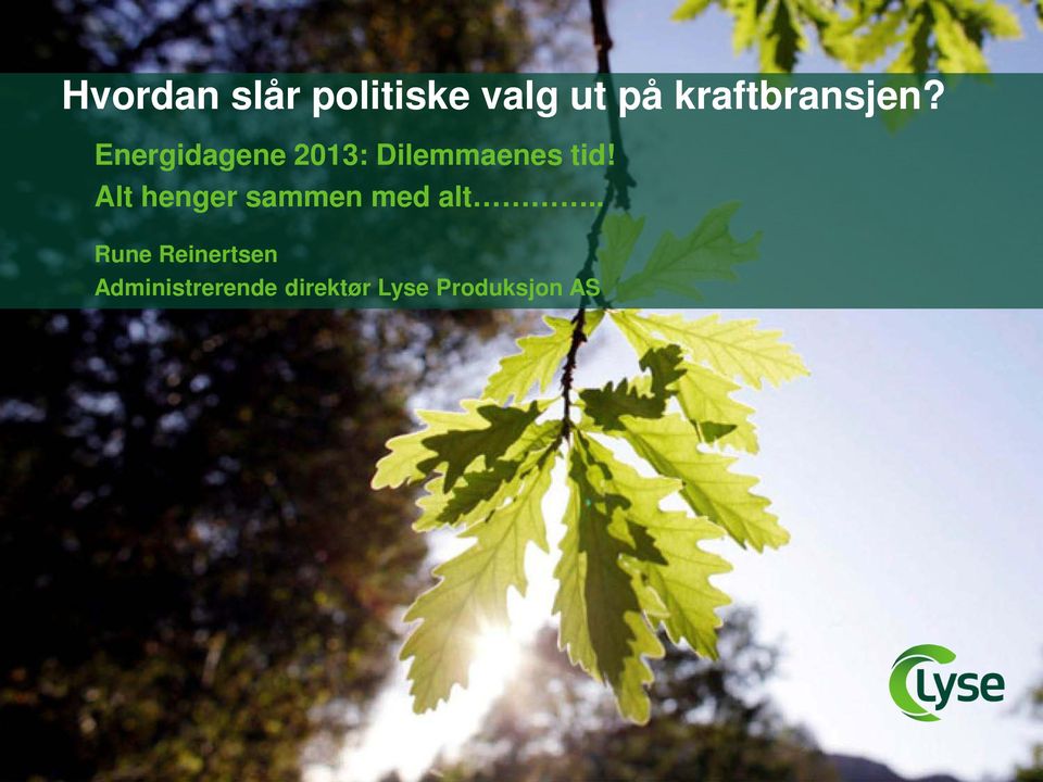 Energidagene 2013: Dilemmaenes tid!