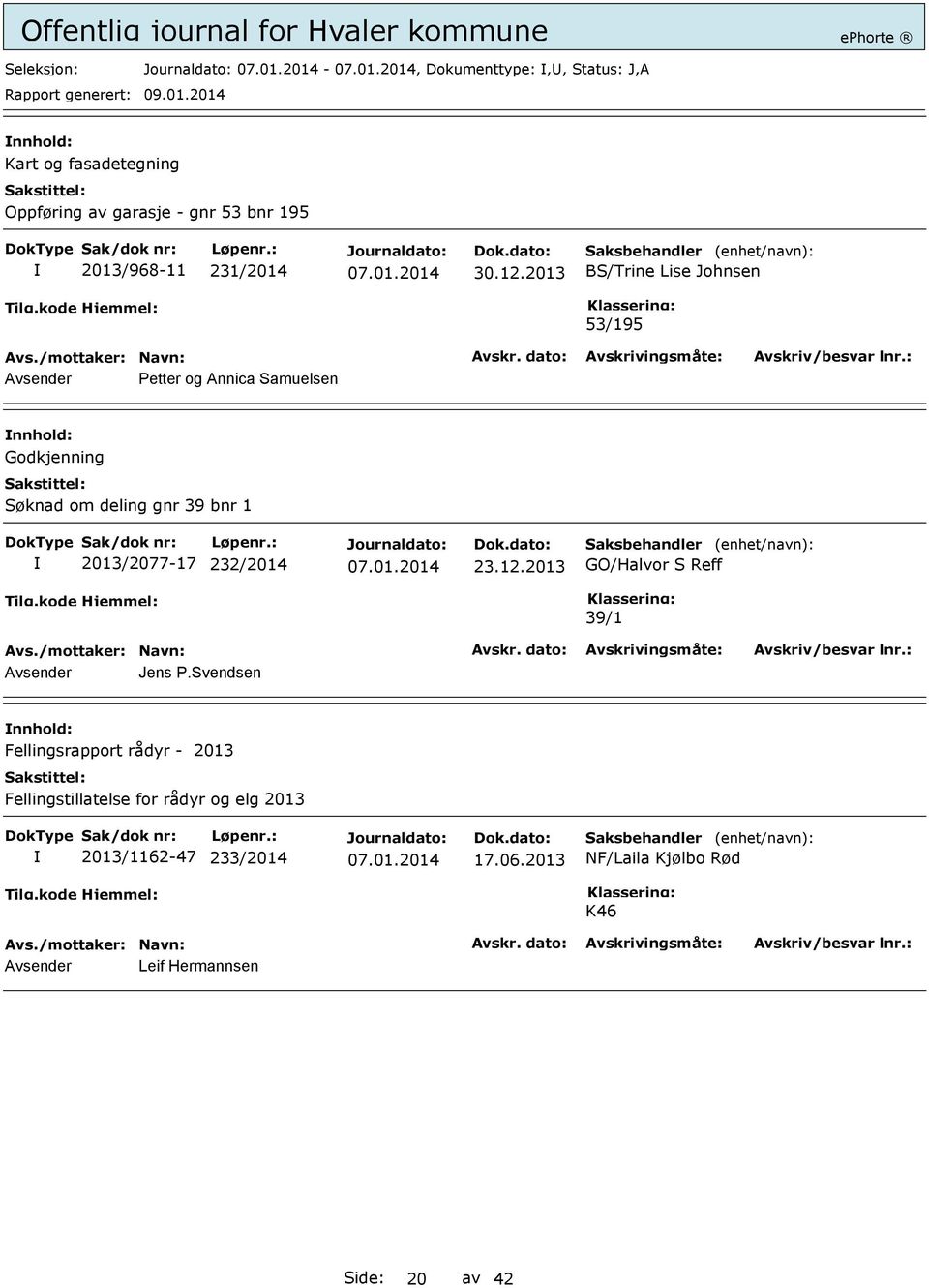 2013/2077-17 232/2014 23.12.2013 GO/Halvor S Reff 39/1 Avsender Jens P.