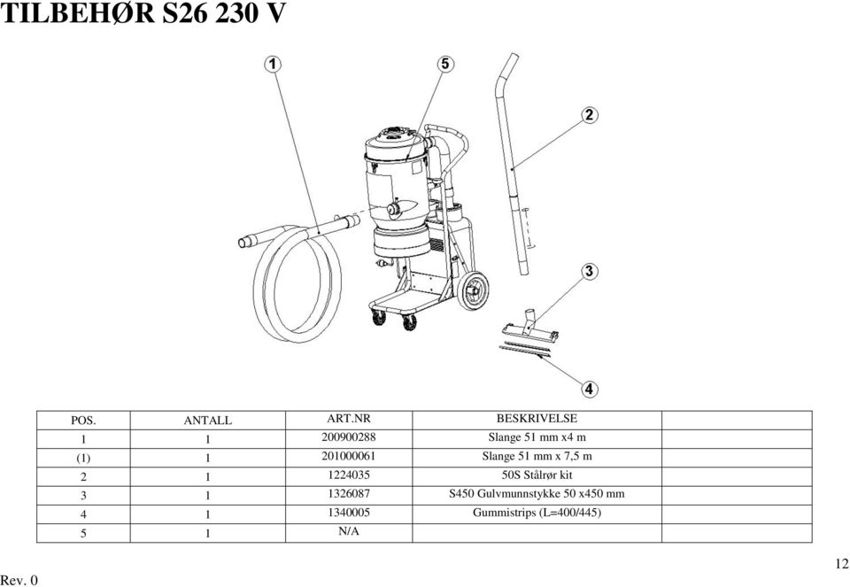 201000061 Slange 51 mm x 7,5 m 2 1 1224035 50S Stålrør kit