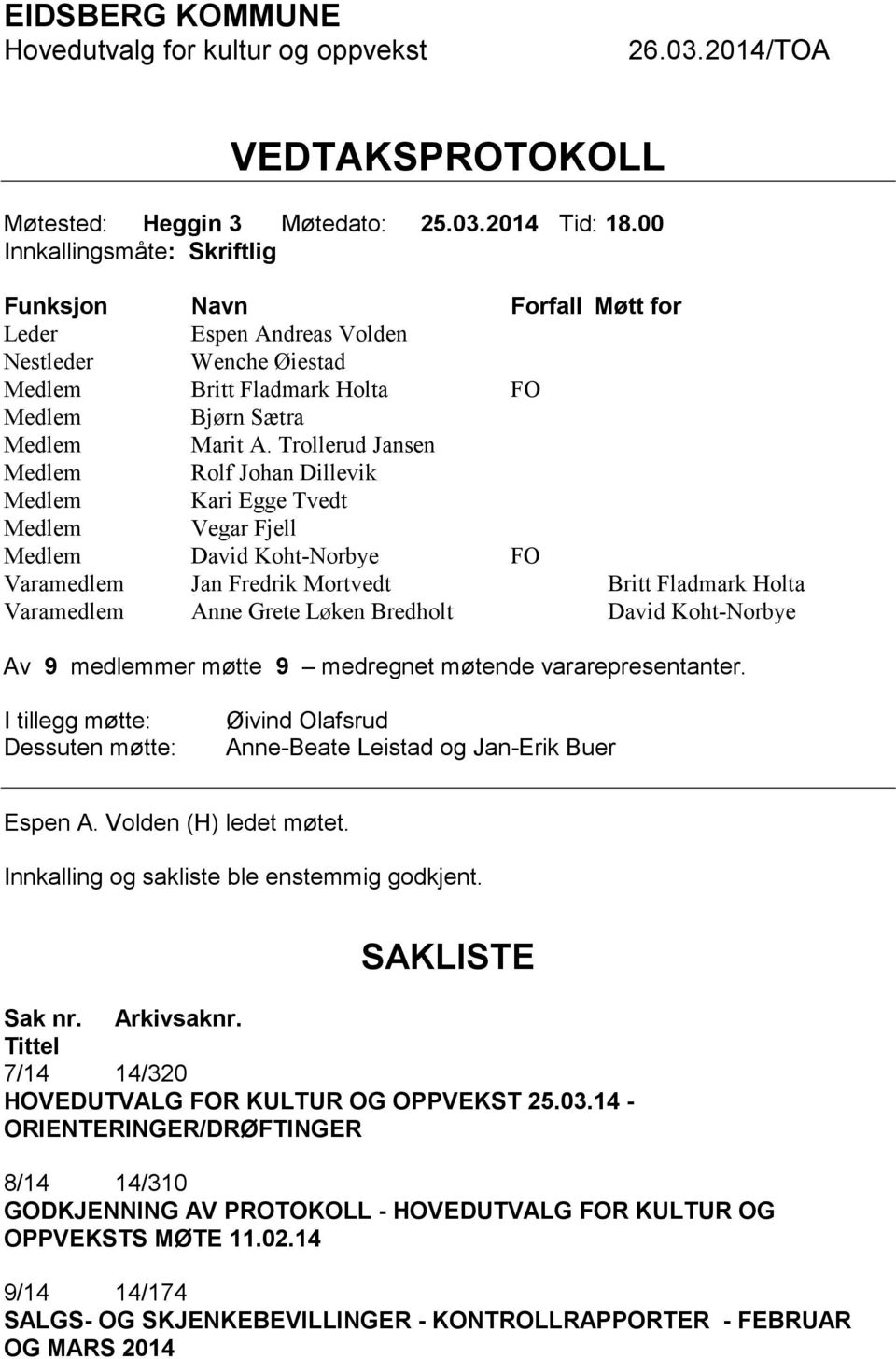 Trollerud Jansen Medlem Rolf Johan Dillevik Medlem Kari Egge Tvedt Medlem Vegar Fjell Medlem David Koht-Norbye FO Varamedlem Jan Fredrik Mortvedt Britt Fladmark Holta Varamedlem Anne Grete Løken