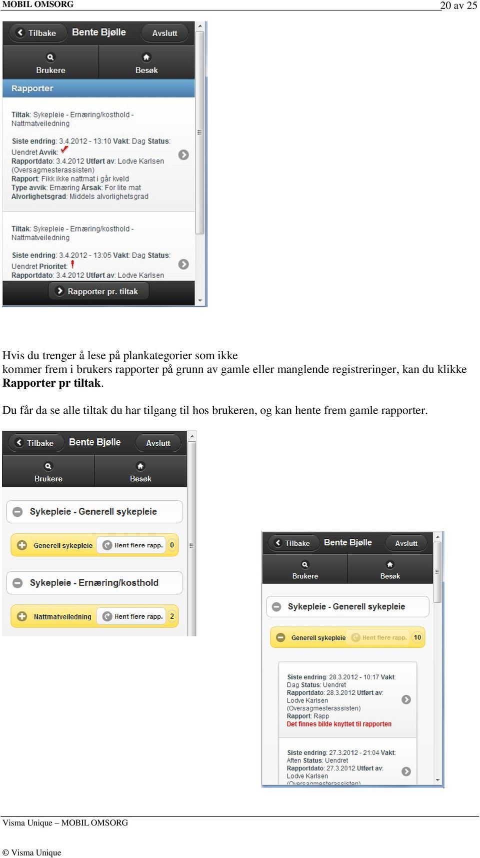 registreringer, kan du klikke Rapporter pr tiltak.