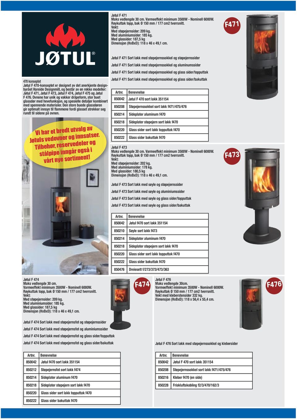 F471 470 konseptet Jøtul F 470-konseptet er designet av det anerkjente designbyrået Hareide Designmill, og består av en rekke modeller: Jøtul F 471, Jøtul F 473, Jøtul F 474, Jøtul F 475 og Jøtul F