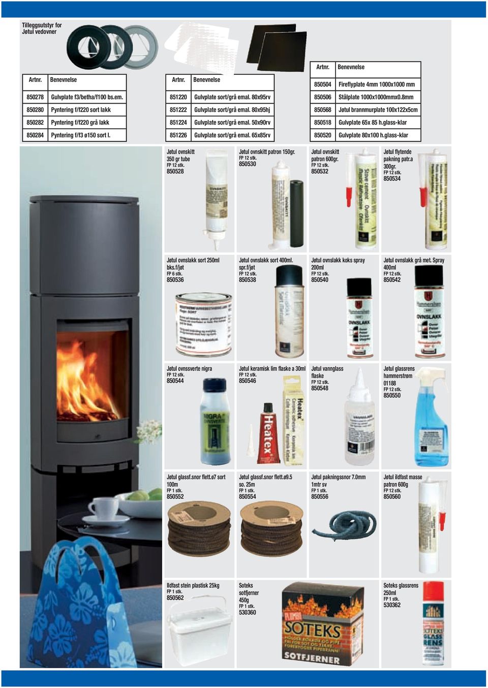 65x85rv 850504 Fireflyplate 4mm 1000x1000 mm 850506 Stålplate 1000x1000mmx0.8mm 850568 Jøtul brannmurplate 100x122x5cm 850518 Gulvplate 65x 85 h.glass-klar 850520 Gulvplate 80x100 h.