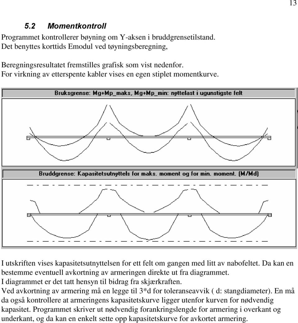 Da kan en bestemme eventuell avkortning av armeringen direkte ut fra diagrammet. I diagrammet er det tatt hensyn til bidrag fra skjærkraften.