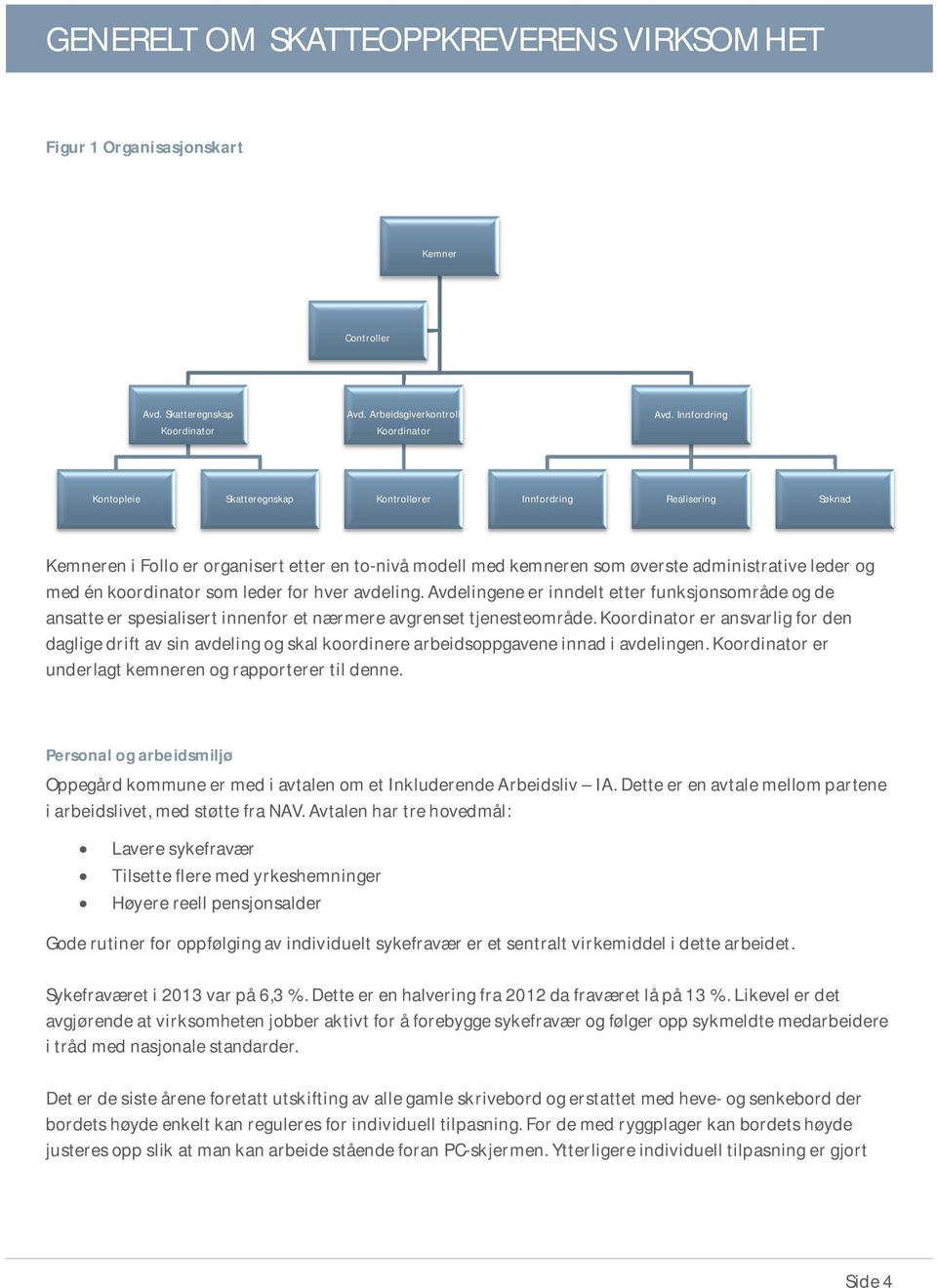 koordinator som leder for hver avdeling. Avdelingene er inndelt etter funksjonsområde og de ansatte er spesialisert innenfor et nærmere avgrenset tjenesteområde.