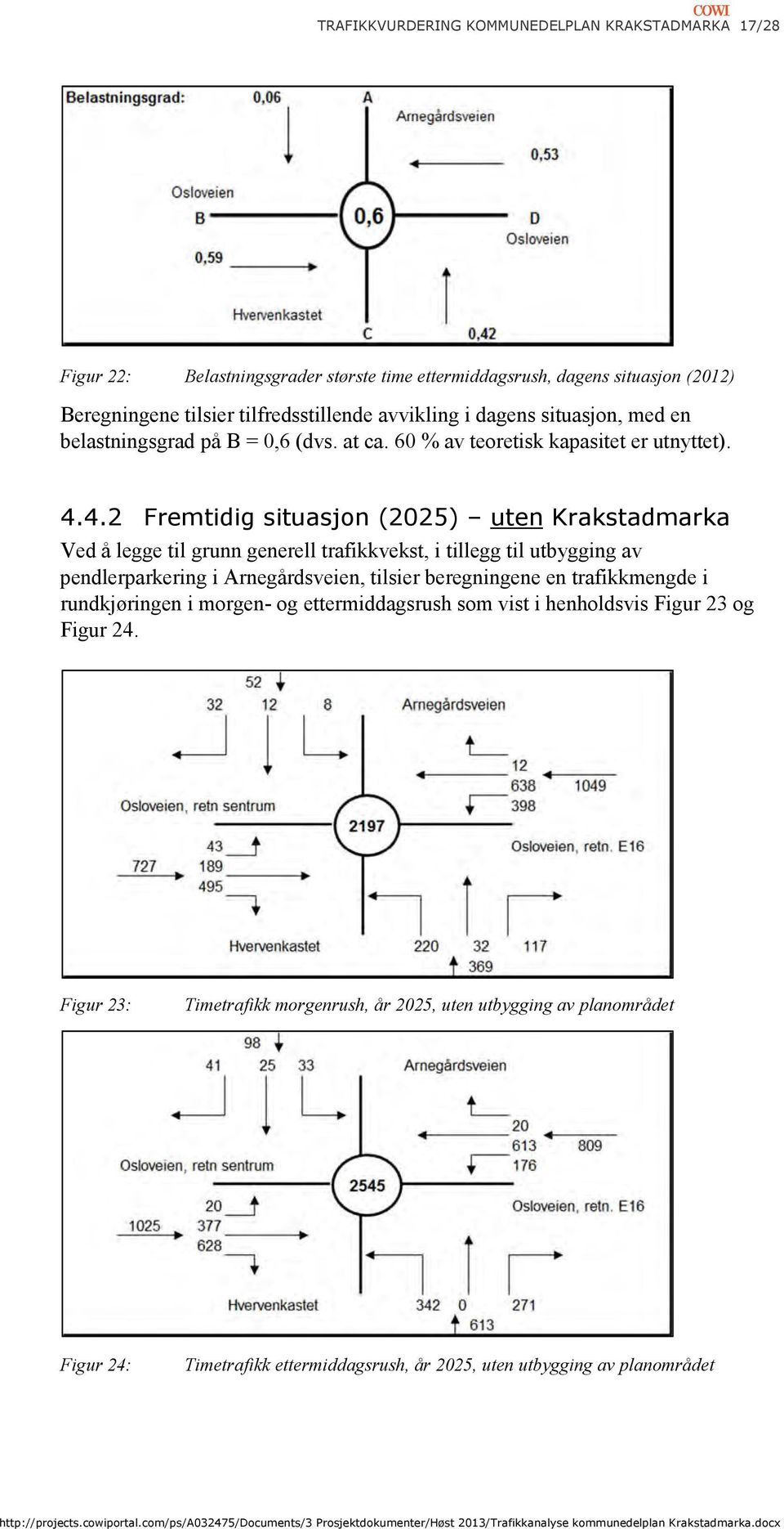 4.2 Fremtidig situasjon (2025) uten Krakstadmarka Ved å legge til grunn generell trafikkvekst, i tillegg til utbygging av pendlerparkering i Arnegårdsveien, tilsier beregningene en