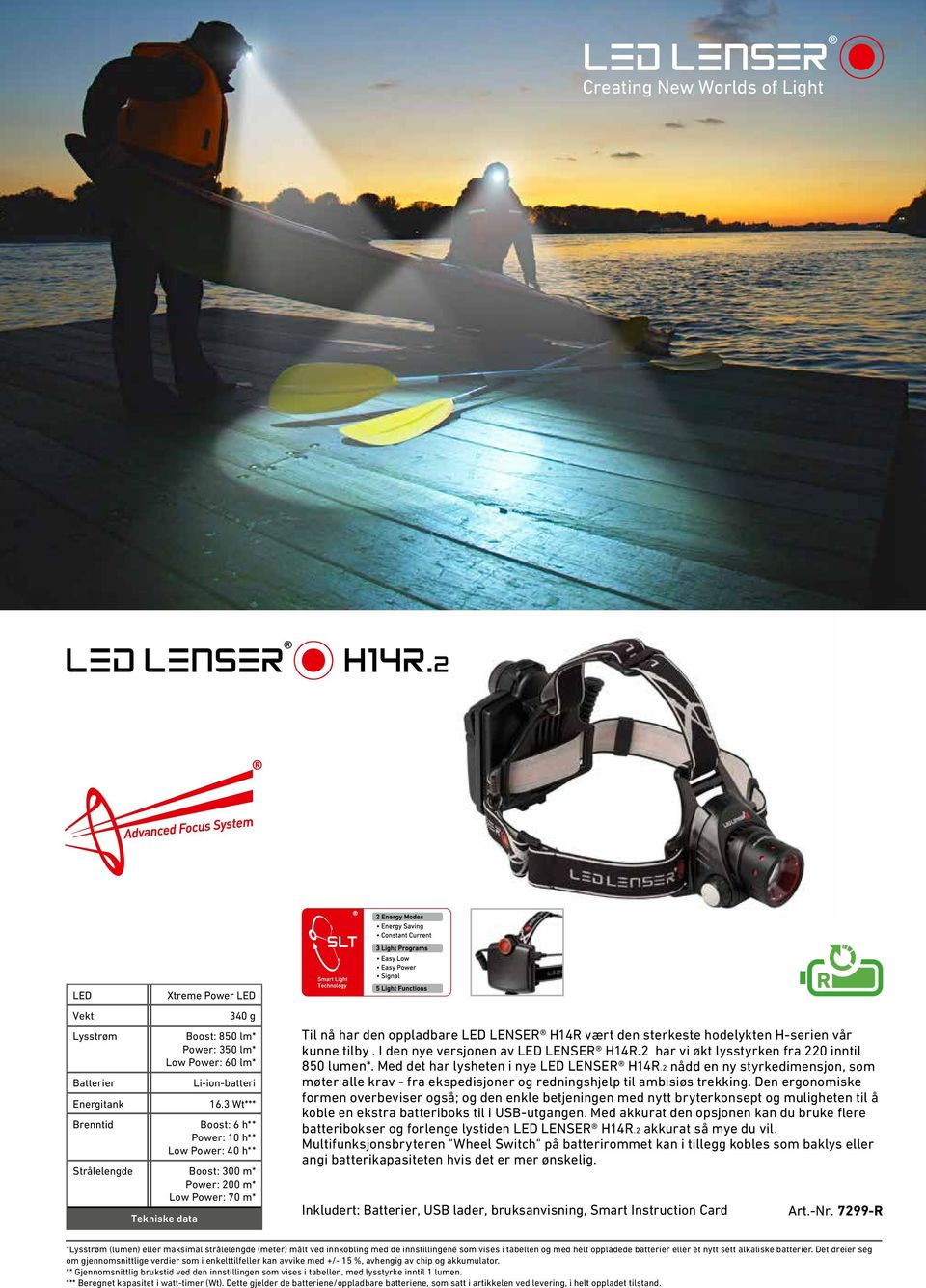 H-serien vår kunne tilby. I den nye versjonen av LENSER H14R.2 har vi økt lysstyrken fra 220 inntil 850 lumen*. Med det har lysheten i nye LENSER H14R.