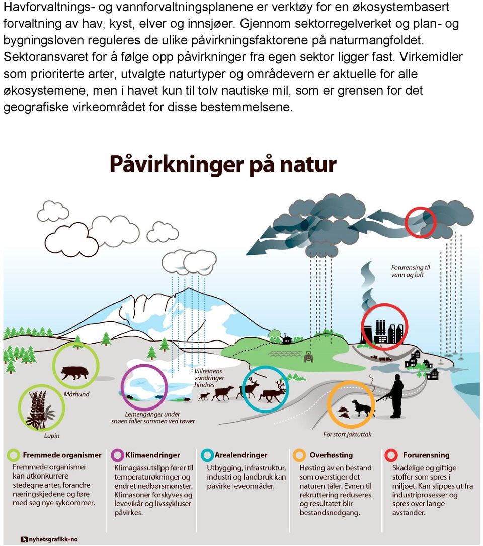 Sektoransvaret for å følge opp påvirkninger fra egen sektor ligger fast.