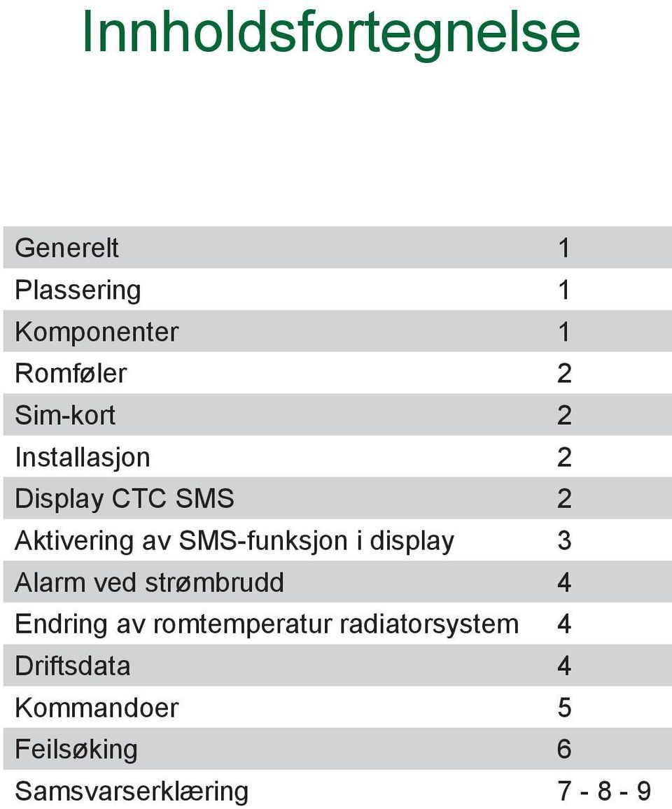 i display 3 Alarm ved strømbrudd 4 Endring av romtemperatur