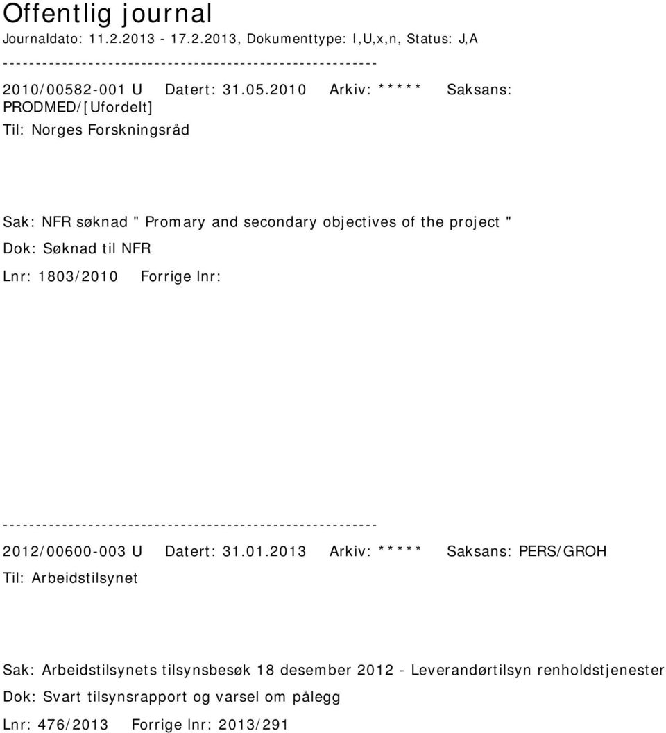 2010 Arkiv: ***** Saksans: PRODMED/[Ufordelt] Til: Norges Forskningsråd Sak: NFR søknad " Promary and secondary objectives of the project "