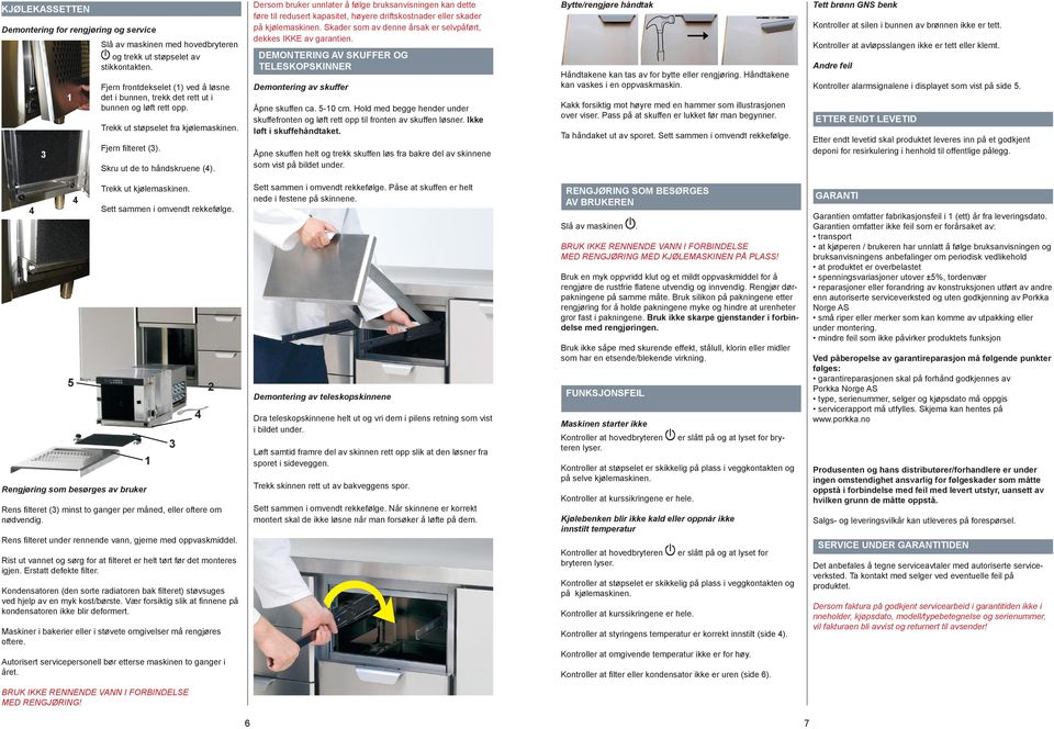 DEMONTERING AV SKUFFER OG TELESKOPSKINNER Demontering av skuffer Fjern frontdekselet (1) ved å løsne det i bunnen, trekk det rett ut i bunnen og løft rett opp. 1 Åpne skuffen ca. 5-10 cm.