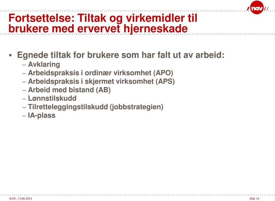 virksomhet (APO) Arbeidspraksis i skjermet virksomhet (APS) Arbeid med bistand (AB)