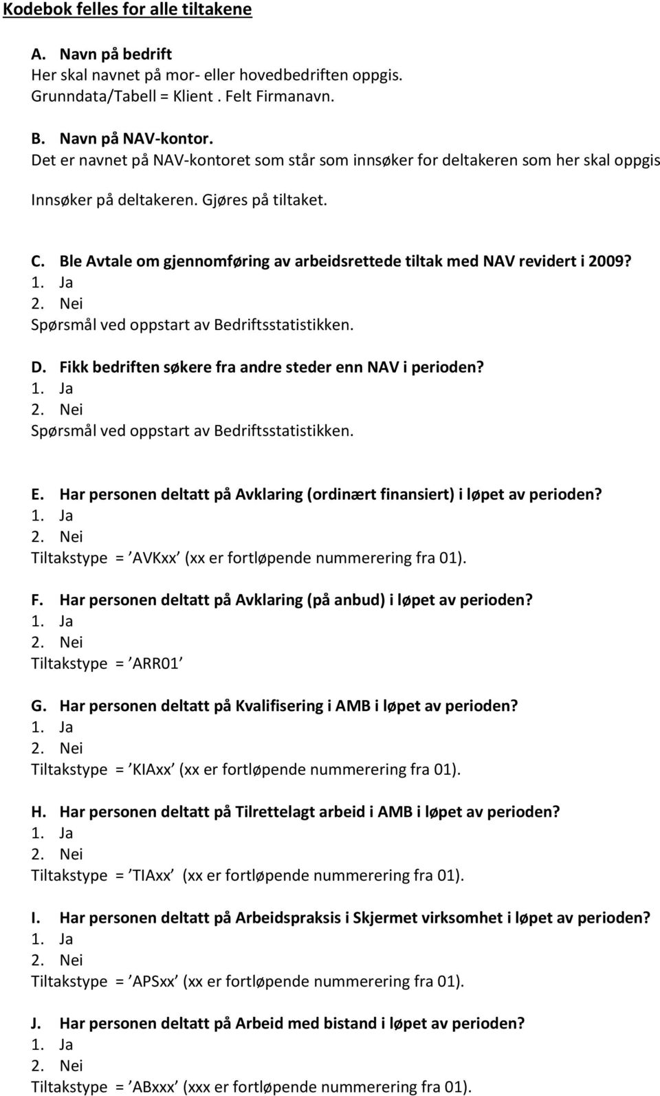 Ble Avtale om gjennomføring av arbeidsrettede tiltak med NAV revidert i 2009? Spørsmål ved oppstart av Bedriftsstatistikken. D. Fikk bedriften søkere fra andre steder enn NAV i perioden?