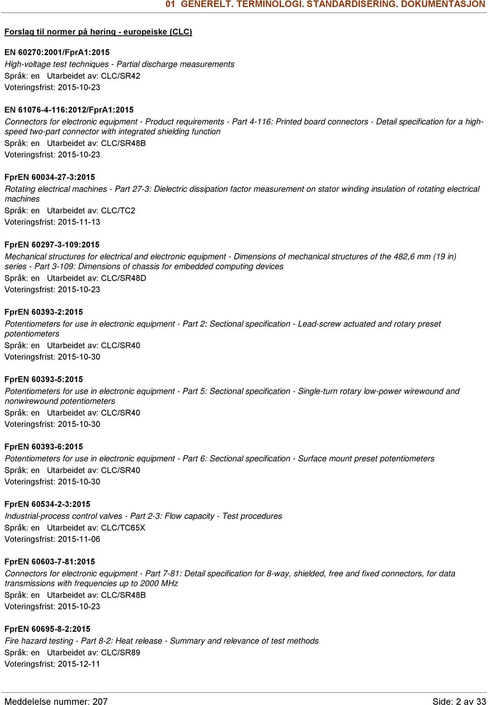 2015-10-23 EN 61076-4-116:2012/FprA1:2015 Connectors for electronic equipment - Product requirements - Part 4-116: Printed board connectors - Detail specification for a highspeed two-part connector