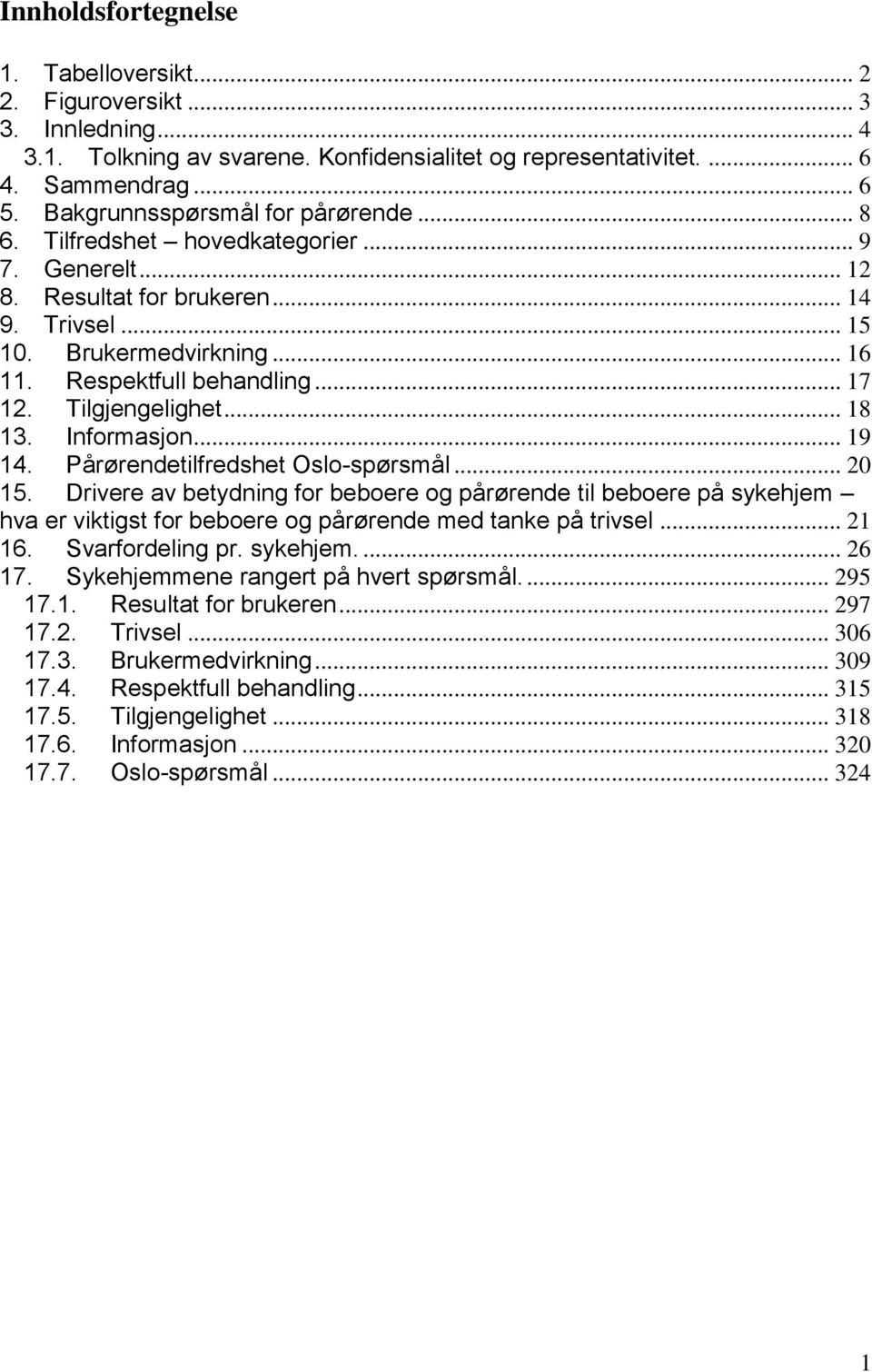 Pårøredetilfredshet Oslo-spørsmål... 20 15. Drivere av betydig for beboere og pårørede til beboere på sykehjem hva er viktigst for beboere og pårørede med take på trivsel... 21 16. Svarfordelig pr.