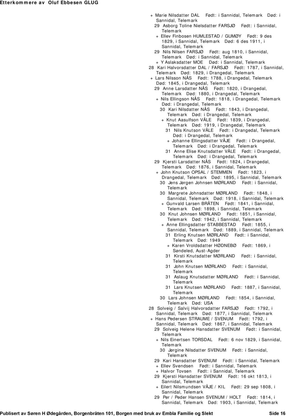 Lars Nilsson NÅS Født: 1788, i Drangedal, Død: 1845, i Drangedal, 29 Anne Larsdatter NÅS Født: 1820, i Drangedal, Død: 1880, i Drangedal, + Nils Ellingson NÅS Født: 1818, i Drangedal, Død: i