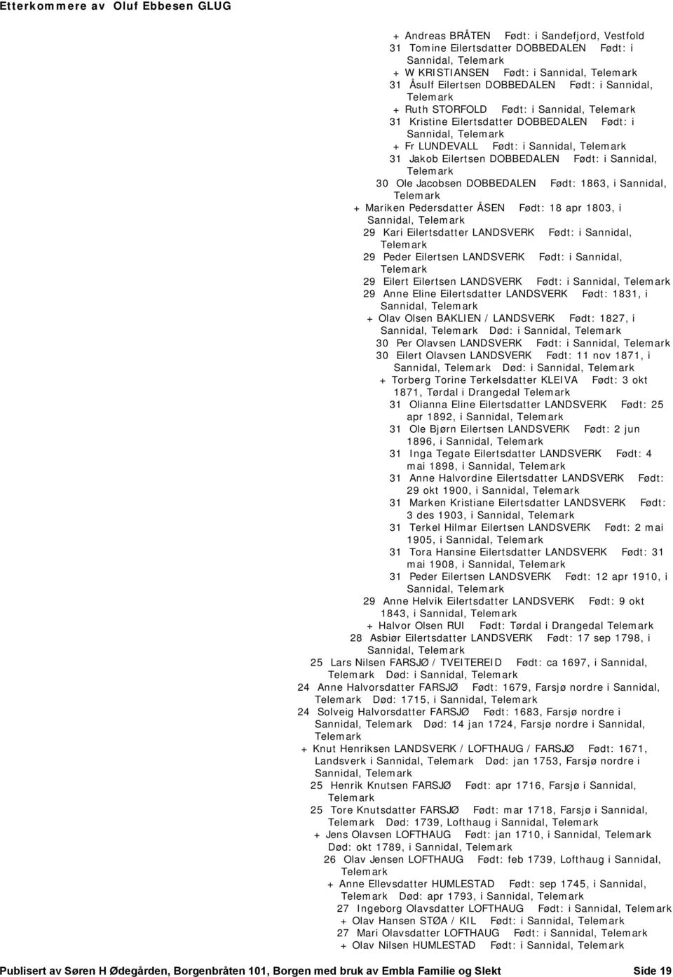 Sannidal, + Mariken Pedersdatter ÅSEN Født: 18 apr 1803, i Sannidal, 29 Kari Eilertsdatter LANDSVERK Født: i Sannidal, 29 Peder Eilertsen LANDSVERK Født: i Sannidal, 29 Eilert Eilertsen LANDSVERK