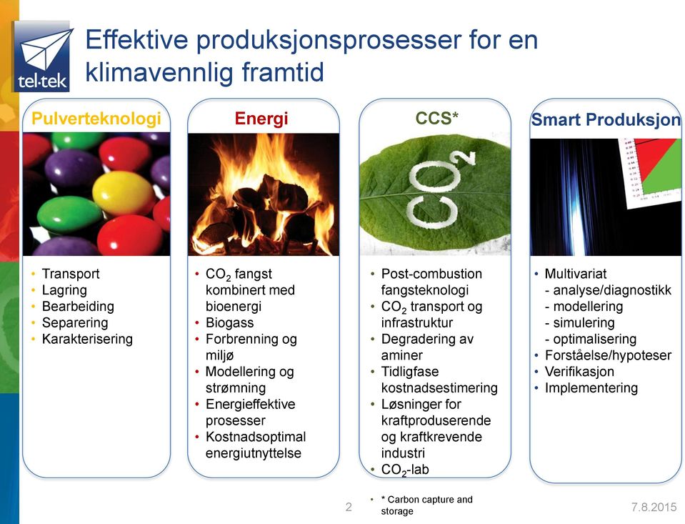 fangsteknologi CO 2 transport og infrastruktur Degradering av aminer Tidligfase kostnadsestimering Løsninger for kraftproduserende og kraftkrevende industri CO 2