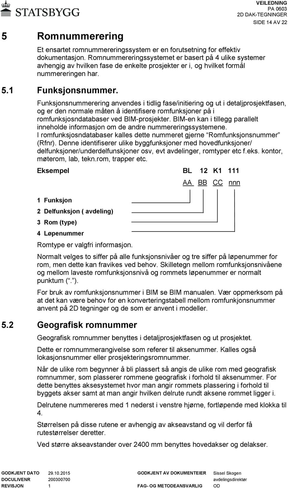 SIDE 14 AV 22 Funksjonsnummerering anvendes i tidlig fase/initiering og ut i detaljprosjektfasen, og er den normale måten å identifisere romfunksjoner på i romfunksjosndatabaser ved BIM-prosjekter.