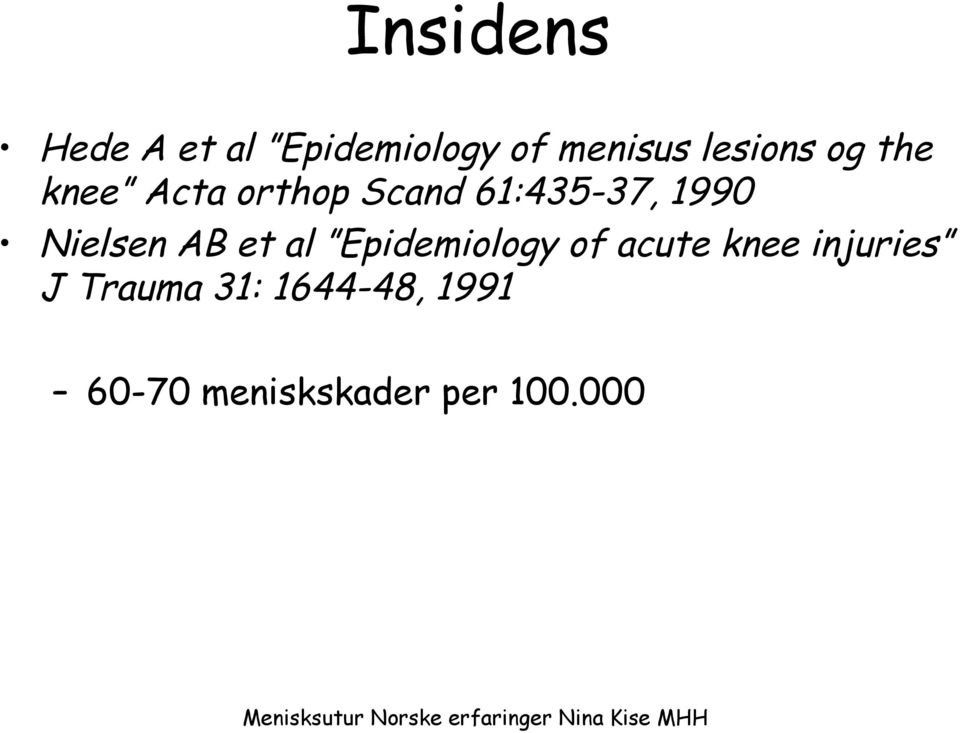 1990 Nielsen AB et al Epidemiology of acute knee