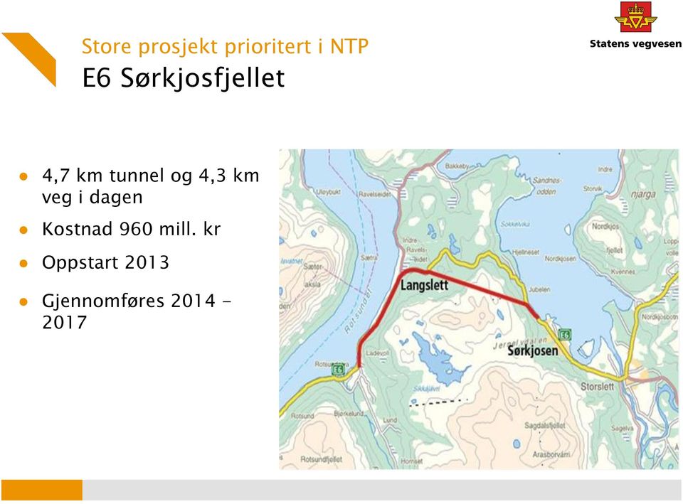 km veg i dagen Kostnad 960 mill.