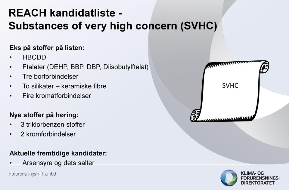 silikater keramiske fibre Fire kromatforbindelser SVHC Nye stoffer på høring: 3