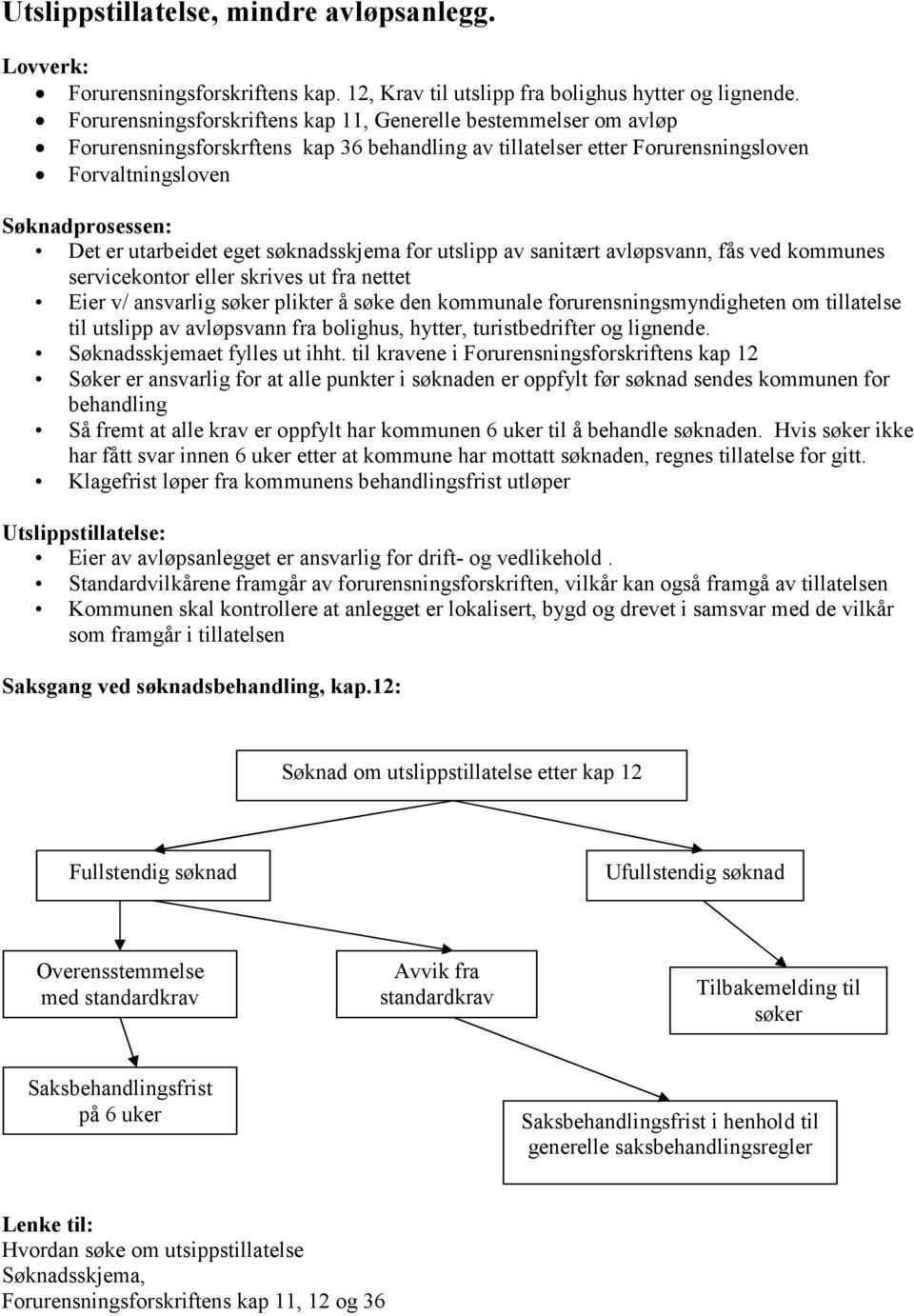 utarbeidet eget søknadsskjema for utslipp av sanitært avløpsvann, fås ved kommunes servicekontor eller skrives ut fra nettet Eier v/ ansvarlig søker plikter å søke den kommunale