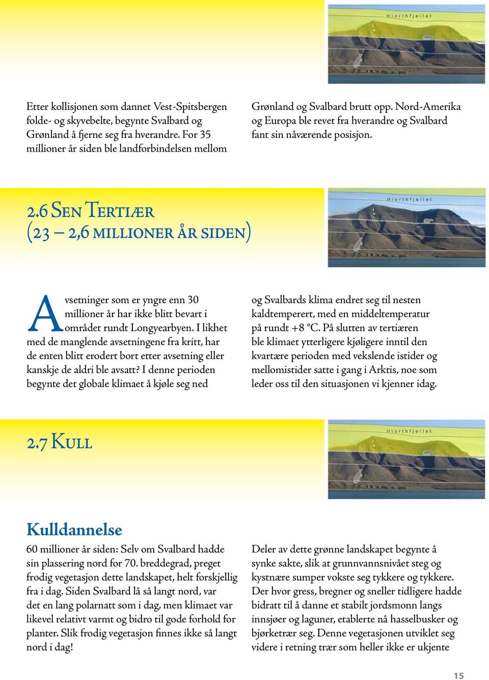 6 Sen Tertiær (23 2,6 millioner år siden) Avsetninger som er yngre enn 30 millioner år har ikke blitt bevart i området rundt Longyearbyen.