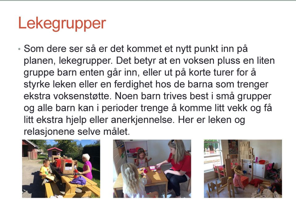 leken eller en ferdighet hos de barna som trenger ekstra voksenstøtte.