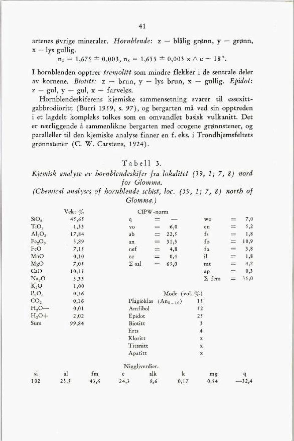 Hornblendeskiferem kjemiske sammensetning svarer til essexitt gabbrodioritt (Burri 1959, s. 97), og bergarten må ved sin opptreden i et lagdelt kompleks tolkes som en omvandlet basisk vulkanitt.