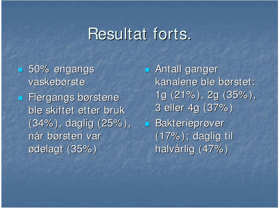 bruk (34%), daglig (25%), når r børsten b var ødelagt (35%)