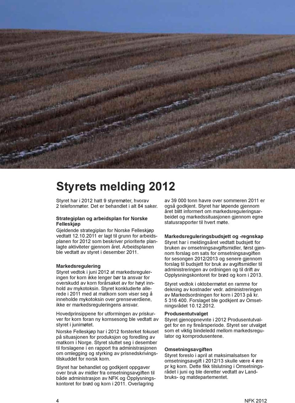 2011 er lagt til grunn for arbeidsplanen for 2012 som beskriver prioriterte planlagte aktiviteter gjennom året. Arbeidsplanen ble vedtatt av styret i desember 2011.