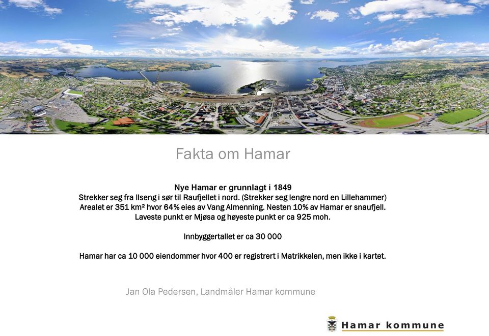 Nesten 10% av Hamar er snaufjell. Laveste punkt er Mjøsa og høyeste punkt er ca 925 moh.