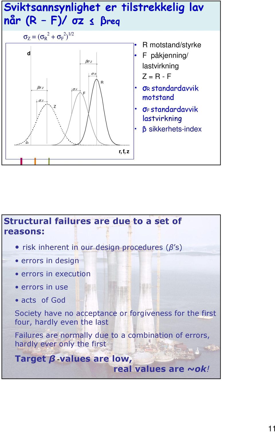 reasons: risk inherent in our design procedures (β s) errors in design errors in execution errors in use acts of God Society have no acceptance or