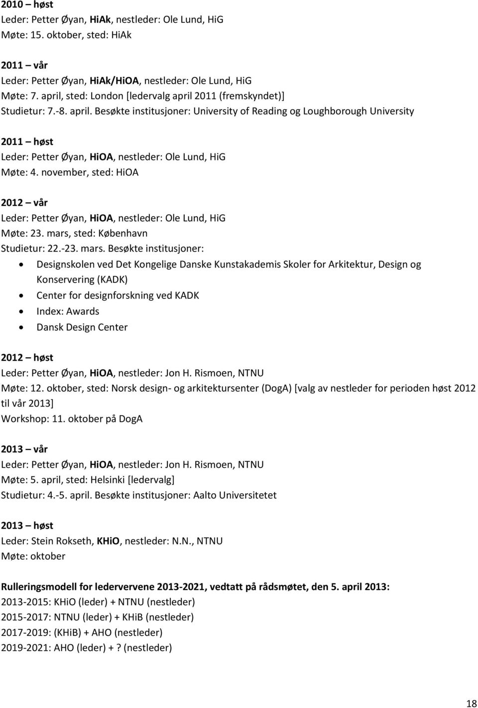 november, sted: HiOA 2012 vår Leder: Petter Øyan, HiOA, nestleder: Ole Lund, HiG Møte: 23. mars,