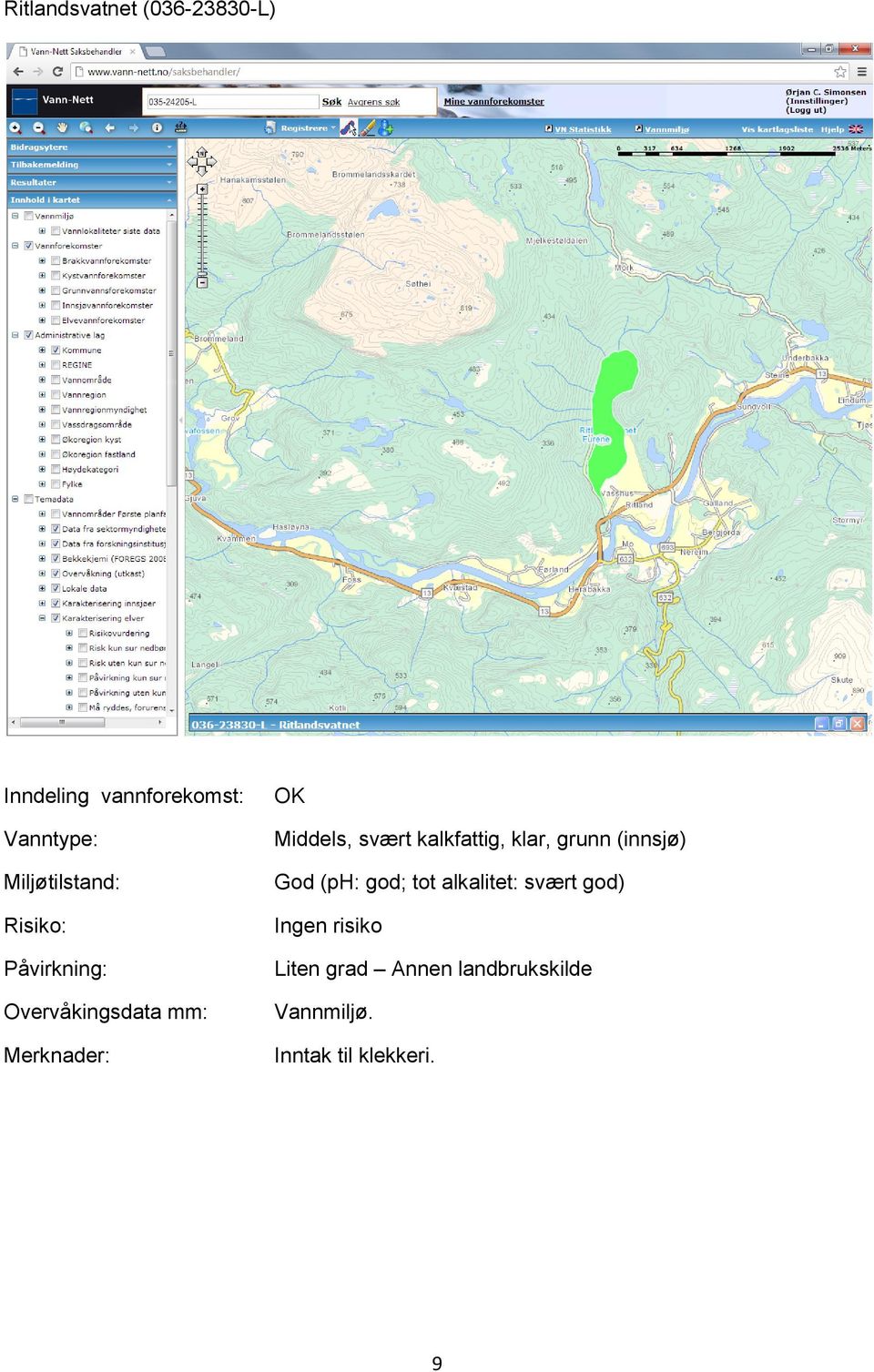 (ph: god; tot alkalitet: svært god) Ingen risiko