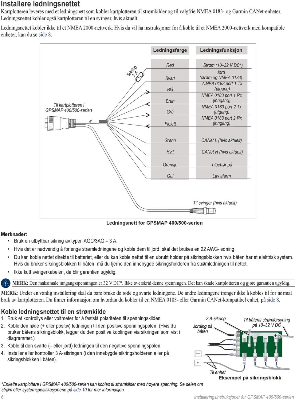 Hvis du vil ha instruksjoner for å koble til et NMEA 2000-nettverk med kompatible enheter, kan du se side 8.