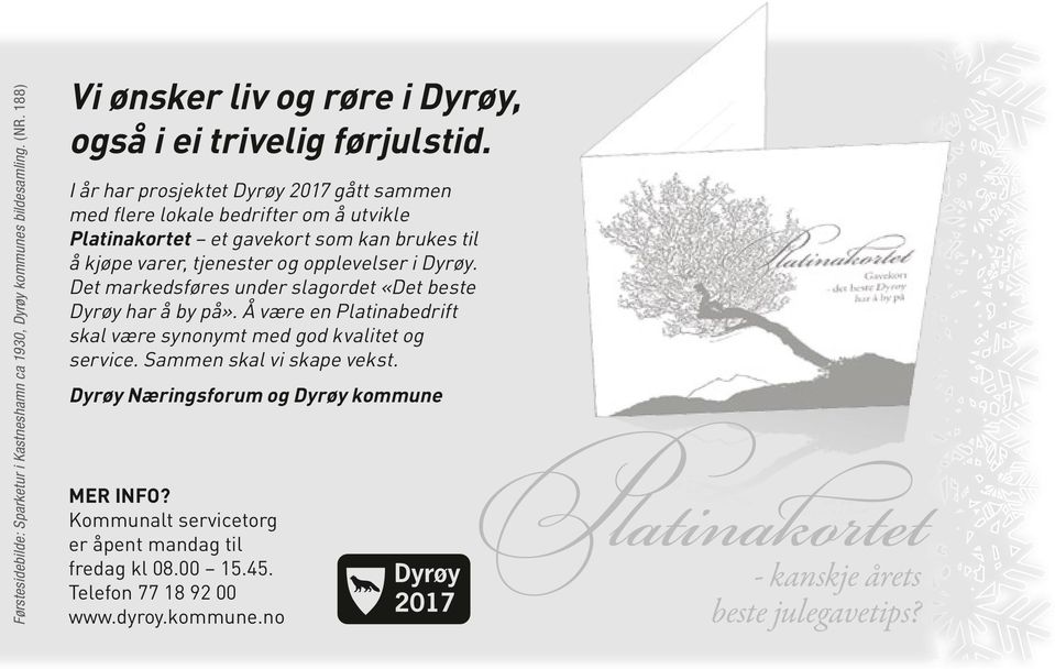 opplevelser i Dyrøy. Det markedsføres under slagordet «Det beste Dyrøy har å by på». Å være en Platinabedrift skal være synonymt med god kvalitet og service.