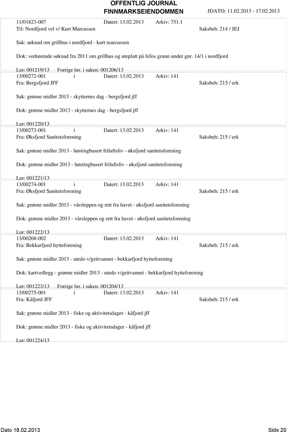 14/1 i nordfjord Lnr: 001219/13 Forrige lnr. i saken: 001206/13 13/0027