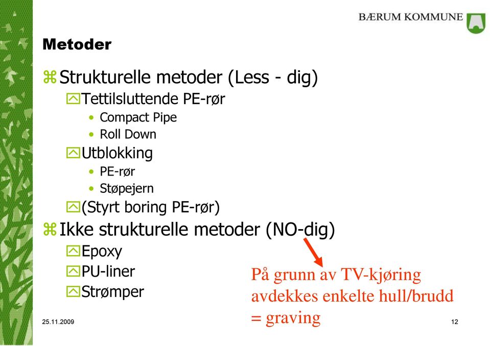 PE-rør) Ikke strukturelle metoder (NO-dig) Epoxy PU-liner Strømper
