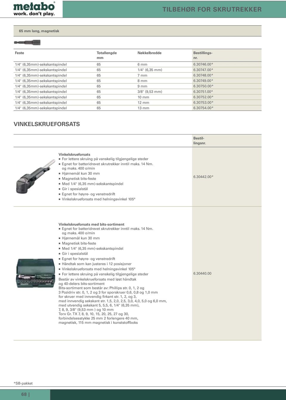 00* 1/4" (6,35)-sekskantspindel 65 6.30752.00* 1/4" (6,35)-sekskantspindel 65 12 6.30753.00* 1/4" (6,35)-sekskantspindel 65 13 6.30754.