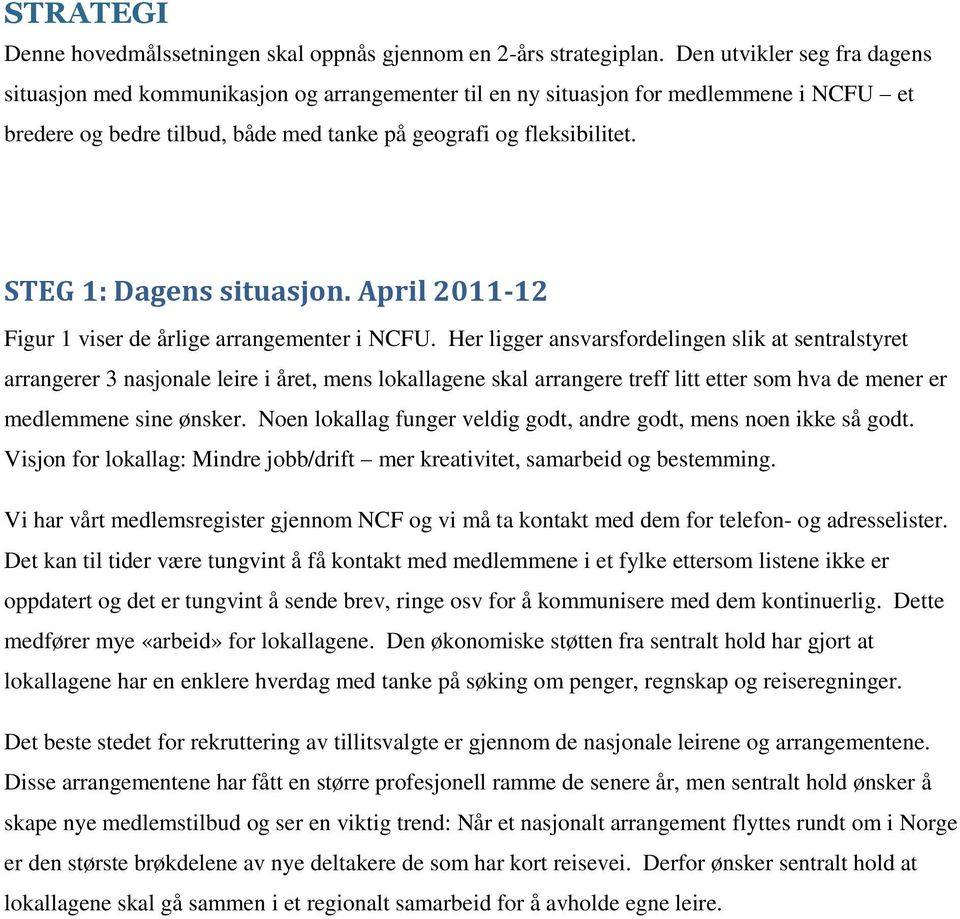 STEG 1: Dagens situasjon. April 2011-12 Figur 1 viser de årlige arrangementer i NCFU.