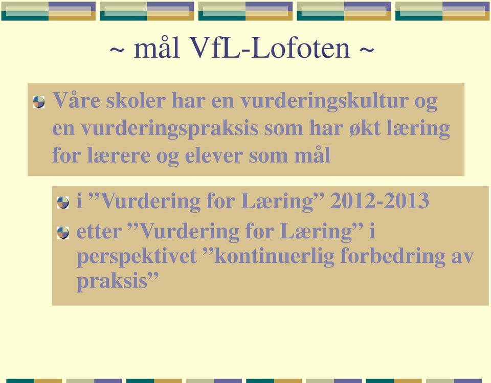 elever som mål i Vurdering for Læring 2012-2013 etter