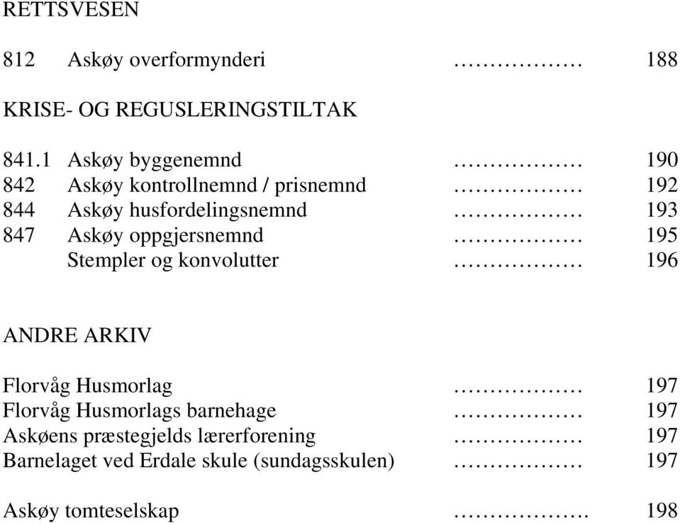 Askøy oppgjersnemnd 195 Stempler og konvolutter 196 ANDRE ARKIV Florvåg Husmorlag 197 Florvåg