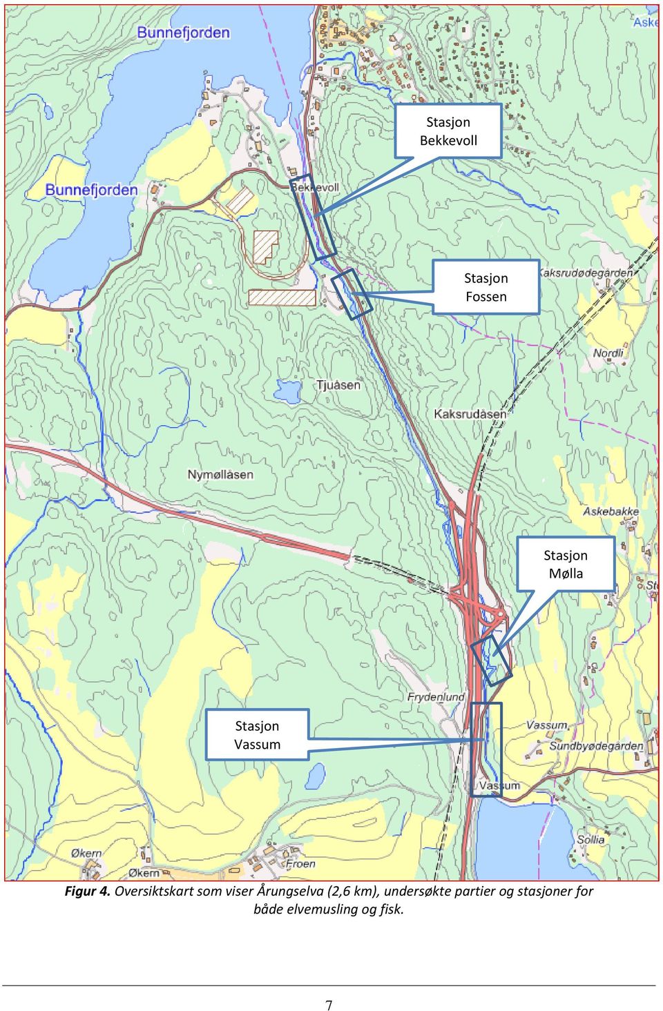 Oversiktskart som viser Årungselva (2,6 km),