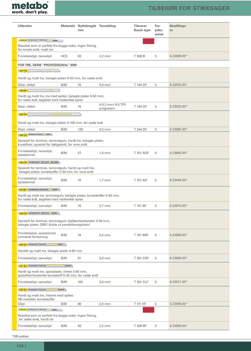 00* Hardt og mykt tre, tre med spiker, belagte plater 5-50, for raske kutt, sagblad med nedsenket spiss Slipt, vikket BiM 74 4-5,2 / 6-5 TPI/ progressiv T 144 DF 5 6.23933.