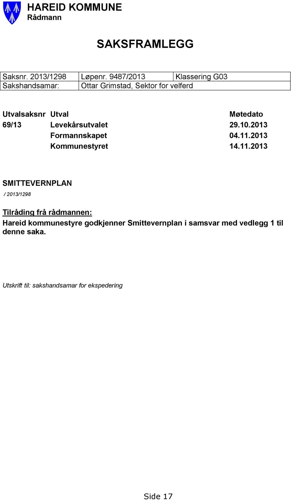 Levekårsutvalet 29.10.2013 Formannskapet 04.11.
