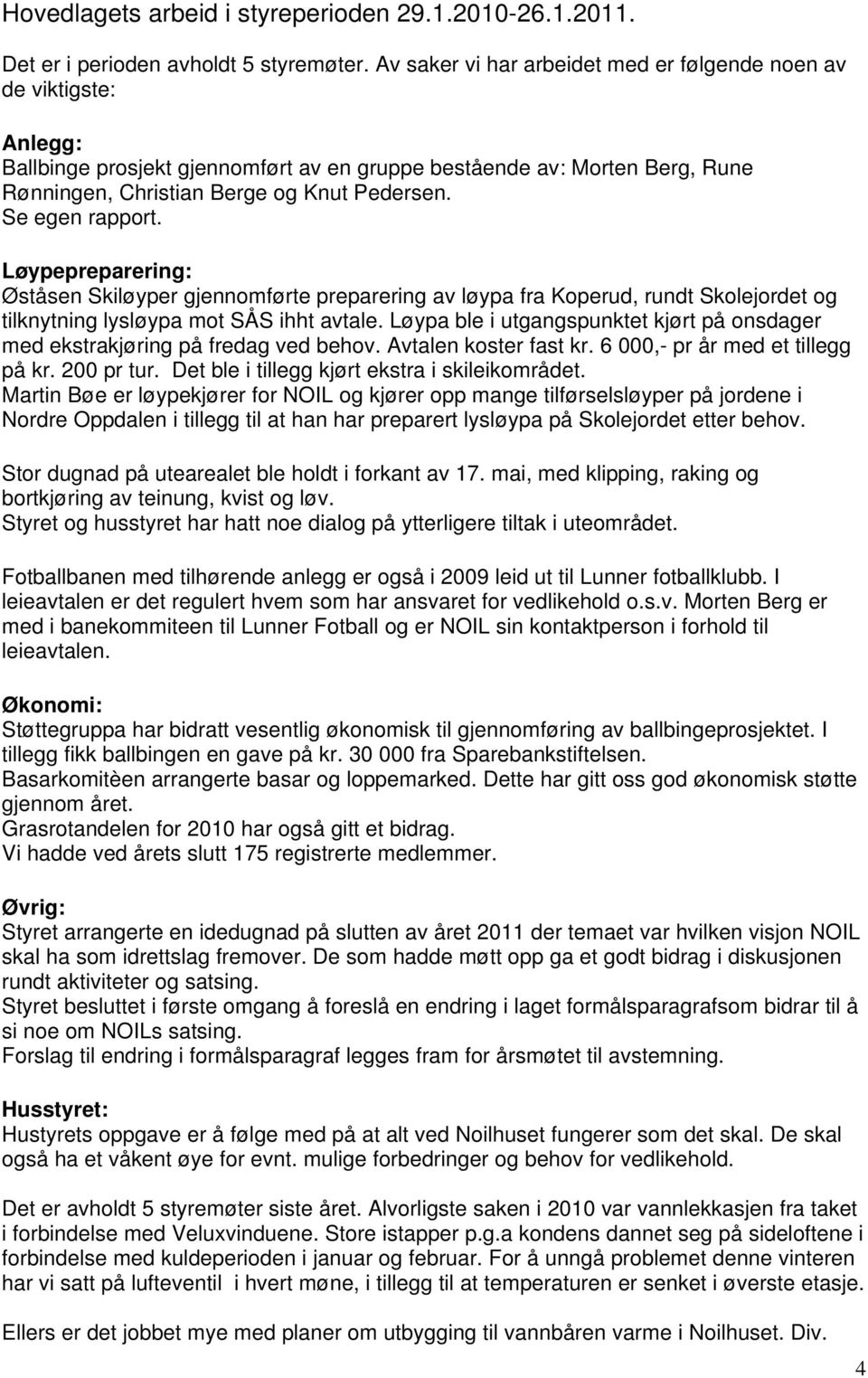 Se egen rapport. Løypepreparering: Øståsen Skiløyper gjennomførte preparering av løypa fra Koperud, rundt Skolejordet og tilknytning lysløypa mot SÅS ihht avtale.